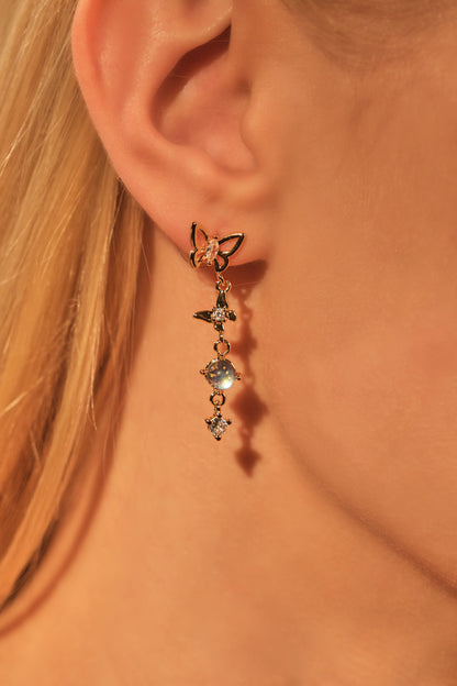 18K Real Gold Plated Butterfly Moonstone Dangle Earrings
