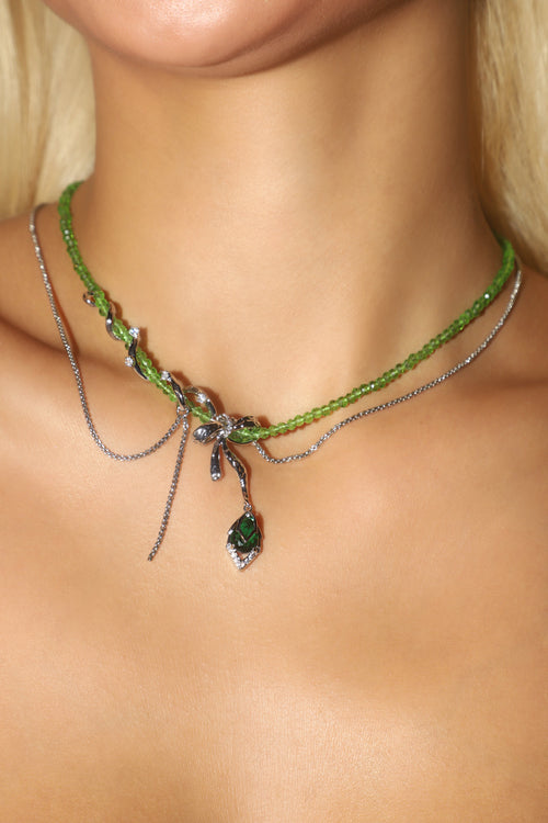 Palladium White Gold Plated Emerald Droplet Necklace