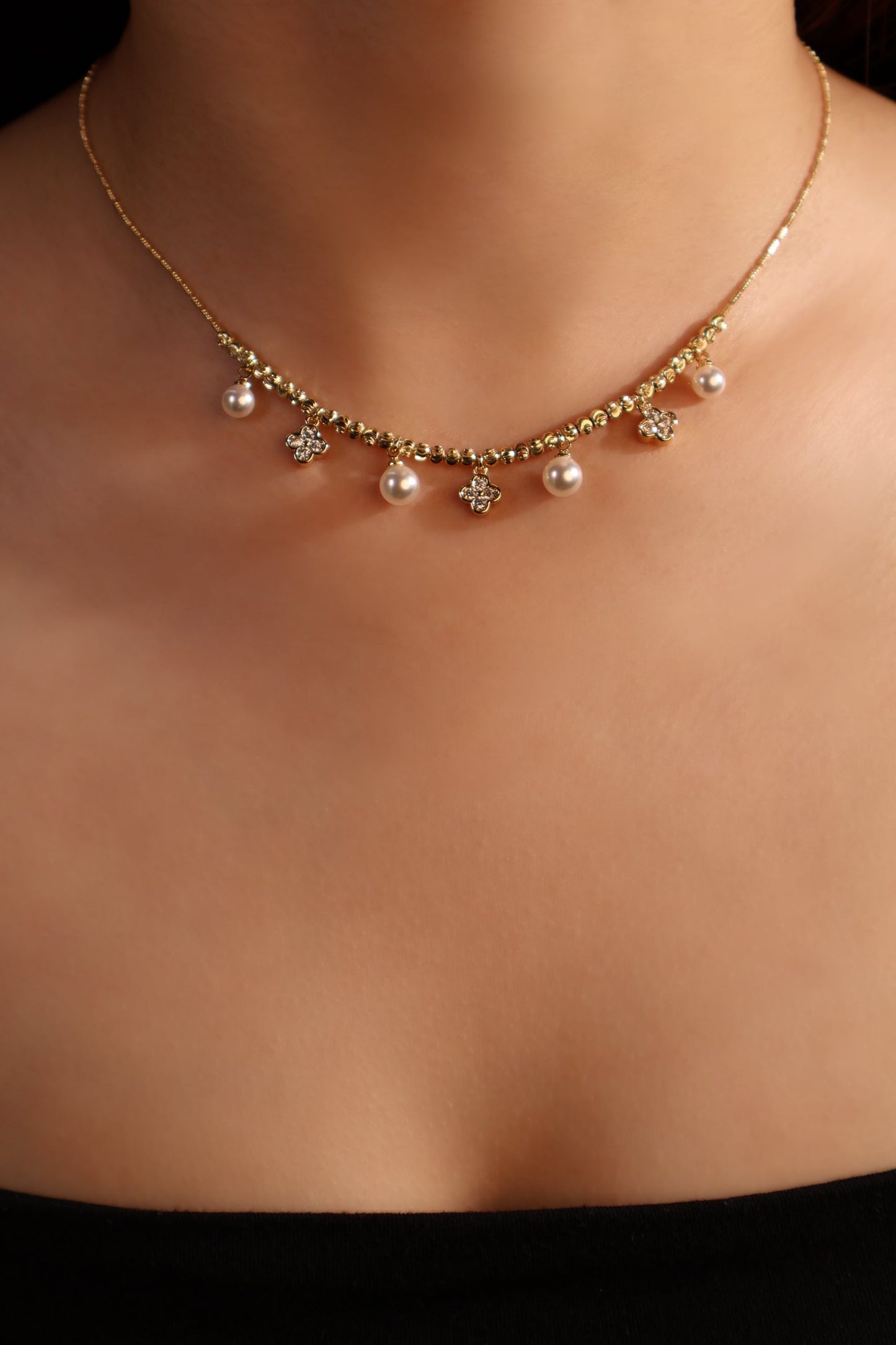 14K Real Gold Plated Lucky Pearl Beads Necklace