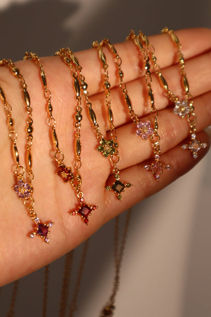 18K Real Gold Plated Peridot Starlight Cross Necklace