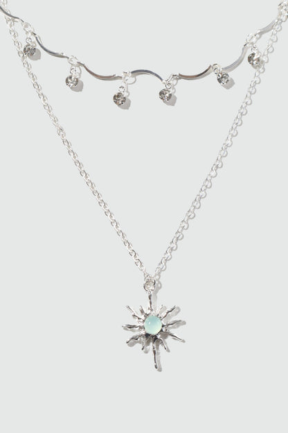 Palladium White Gold Plated Pole Star Wave Layer Necklace