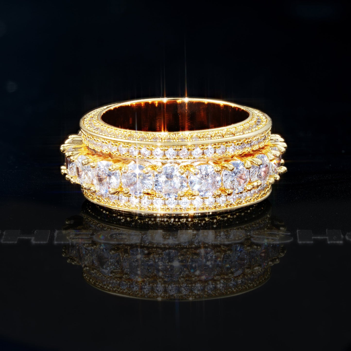 18K Gold-Plated  Five Rows Full Of Zircon  Single Layer Iced Band  Ring