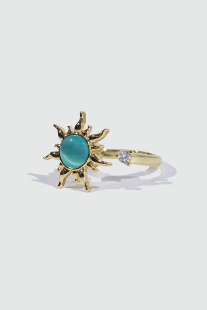 18K Gold Stainless Steel Spinning Blue Opal Ring