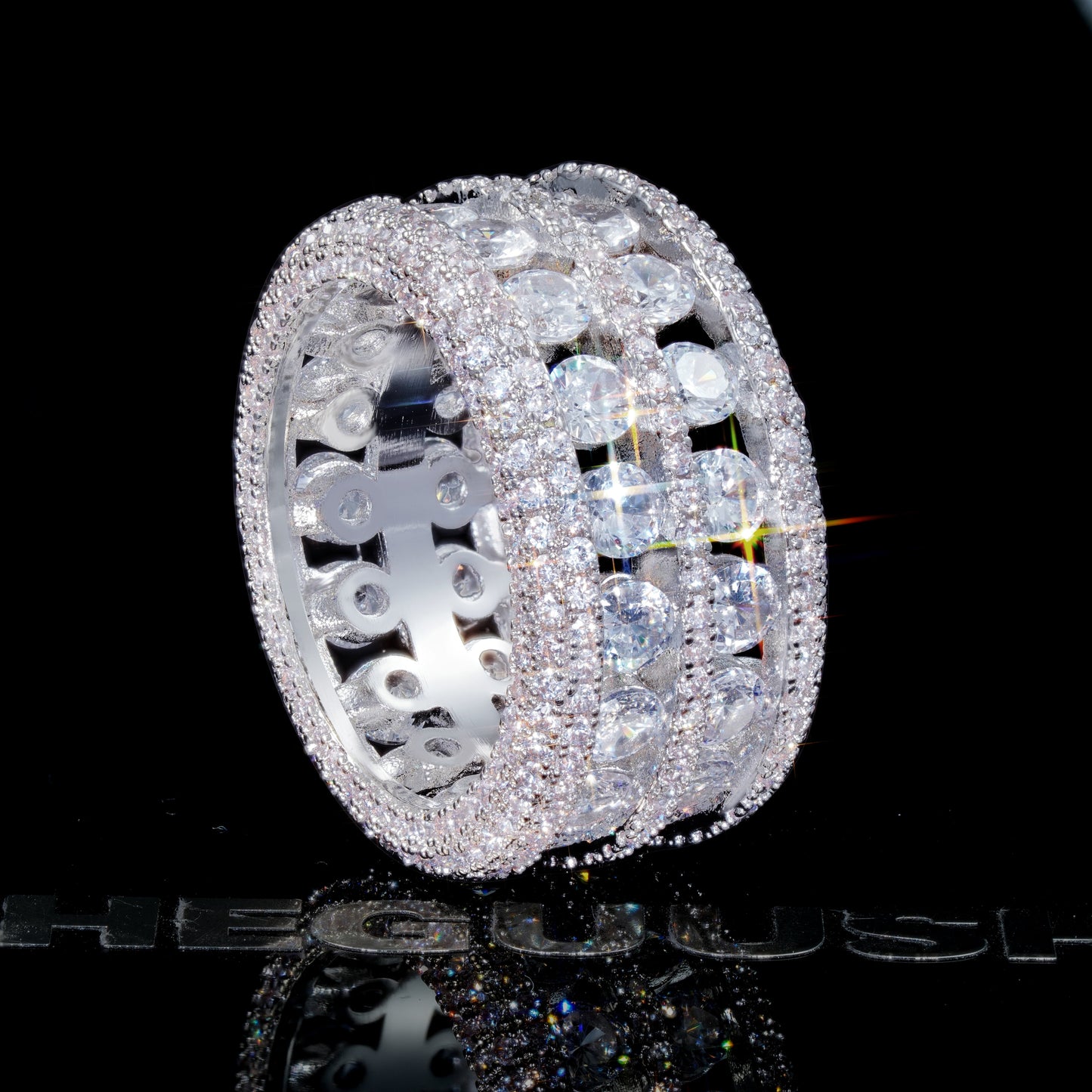 18k Gold-Plated CZ Double Hollow Row Hip Hop Ring