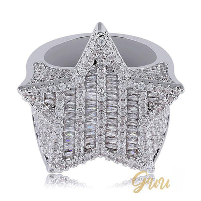 18K Gold-Plated Micro-inlay AAA CZ Pentagram Ring