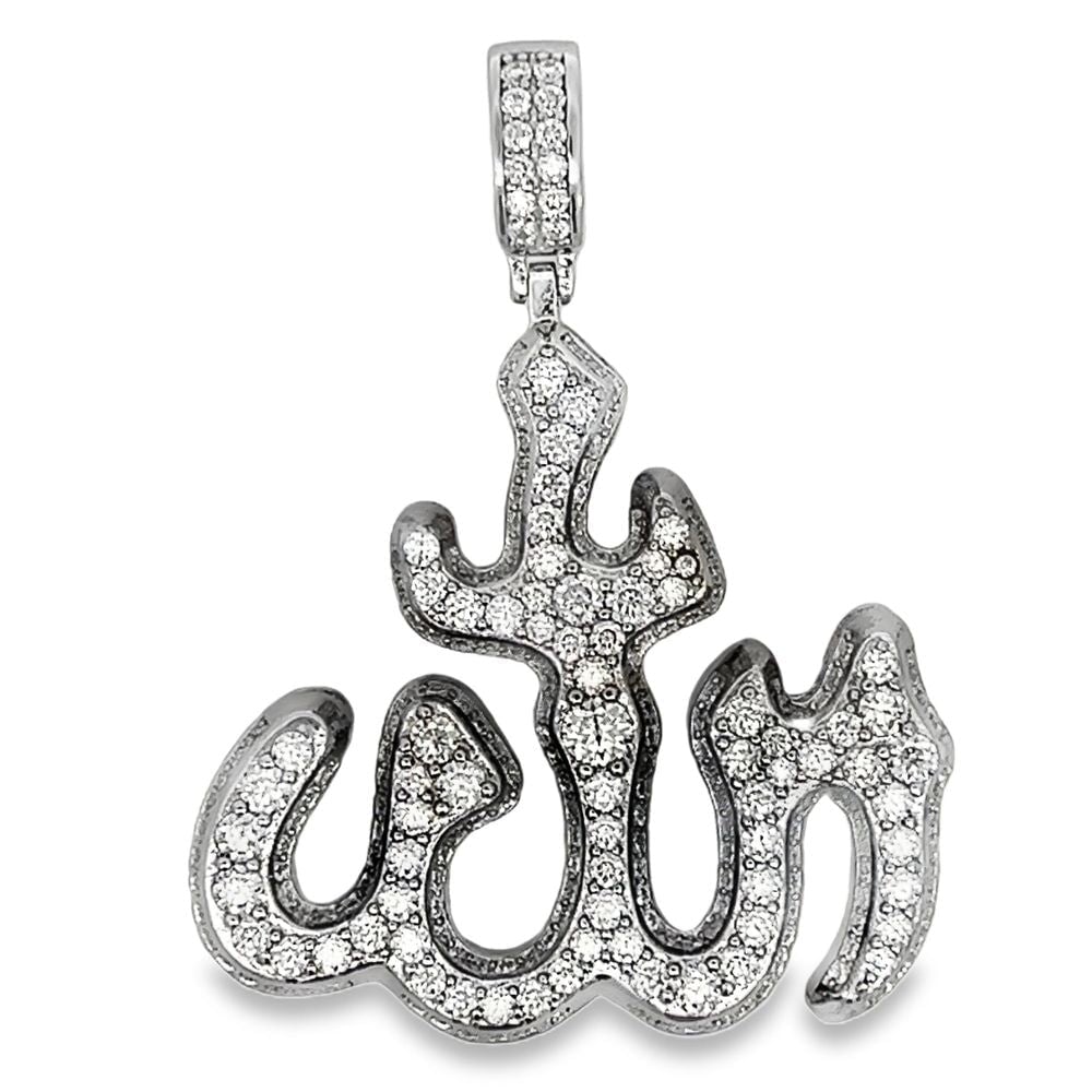 3D Allah Iced Out Moissanite Pendant .925 Sterling Silver