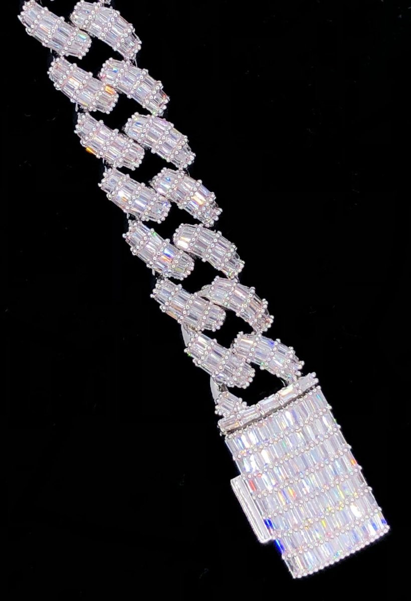 3D Baguette Cuban Link CZ Iced Out Hip Hop Bracelet