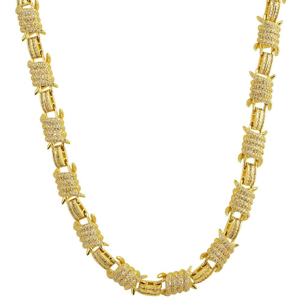 3D Barb Wire Baguette Bling Bling CZ Iced Out Chain