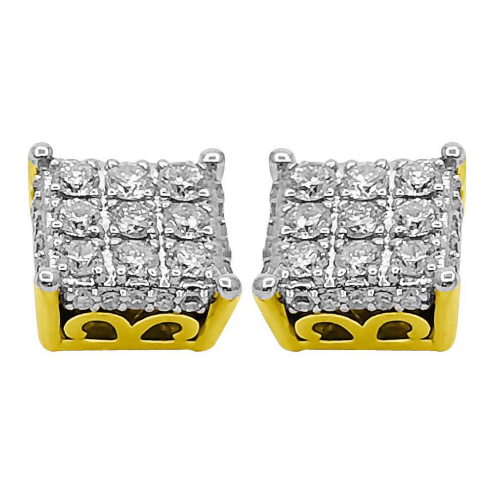 3D Box Diamond Earrings .50cttw 10K Yellow Gold
