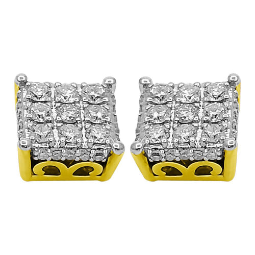 3D Box Diamond Earrings .50cttw 10K Yellow Gold