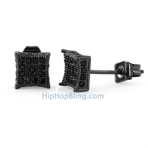 3D Box Kite S Black Micro Pave CZ Earrings