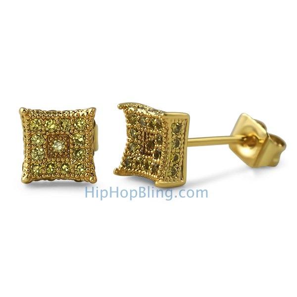 3D Box Kite S Lemonade Micro Pave CZ Earrings