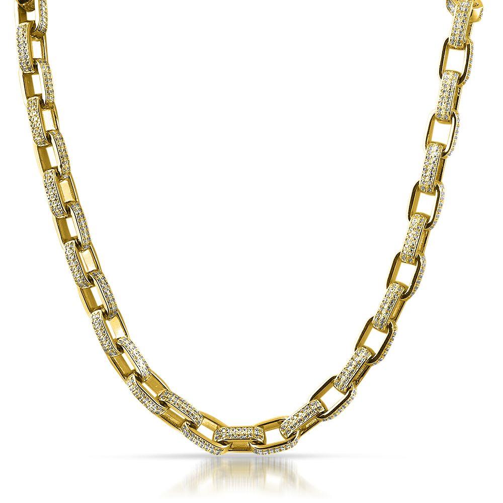 3D Box Link Gold Hip Hop CZ Bling Bling Chain