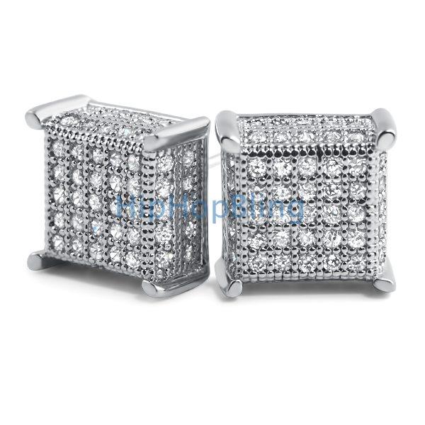 3D Box Micropave CZ Bling Bling Earrings