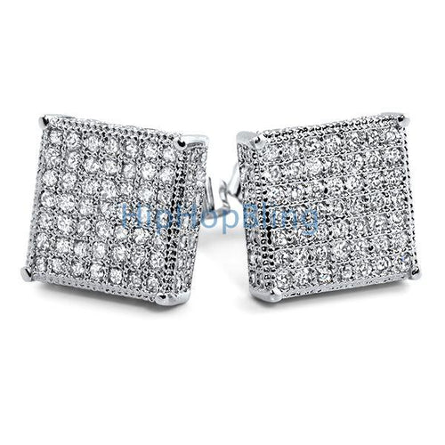 3D Box XL CZ Micro Pave Bling Bling Earrings