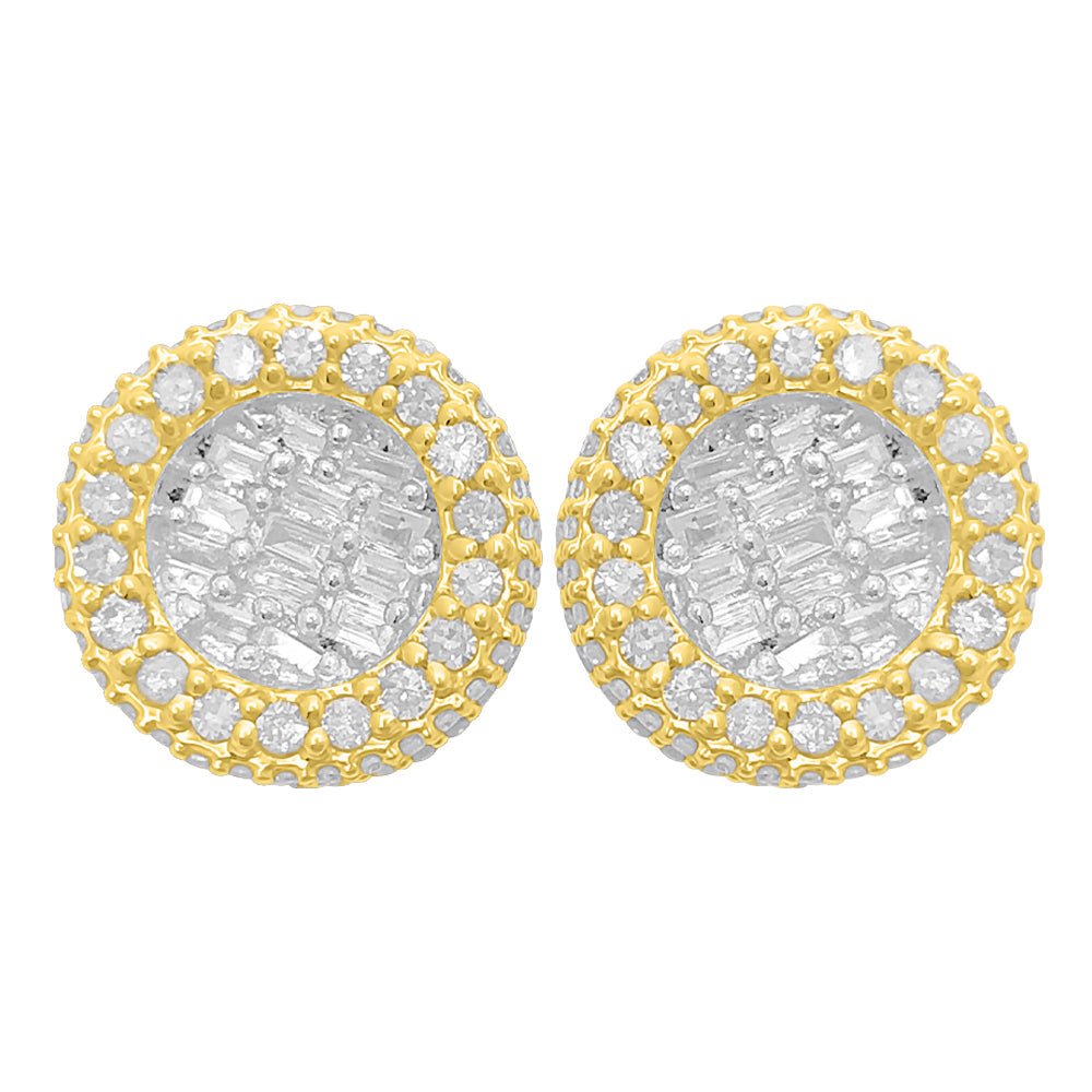3D Circle Baguette Diamond Earrings 1.10cttw 10K Yellow Gold