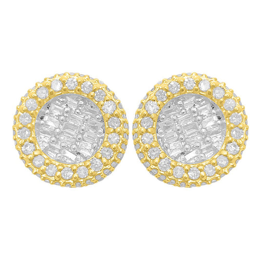 3D Circle Baguette Diamond Earrings 1.10cttw 10K Yellow Gold