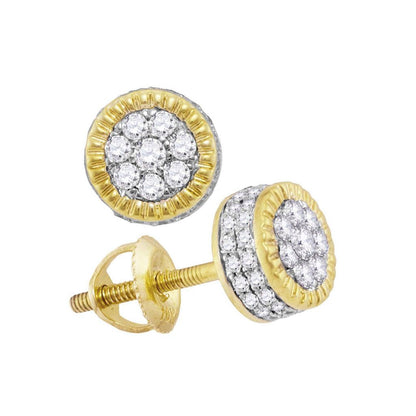 3D Circle Cluster Diamond Earrings 10K Yellow Gold