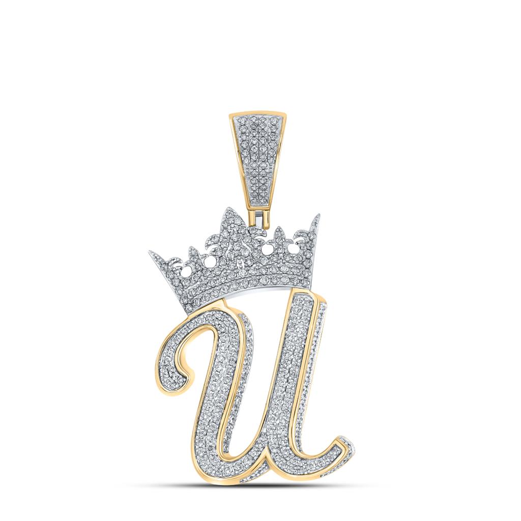 3D Crown A-Z Letter Initial Diamond Pendant 10K Yellow Gold