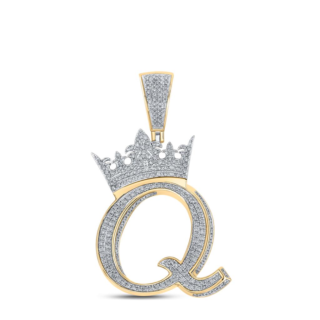 3D Crown A-Z Letter Initial Diamond Pendant 10K Yellow Gold
