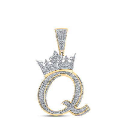 3D Crown A-Z Letter Initial Diamond Pendant 10K Yellow Gold