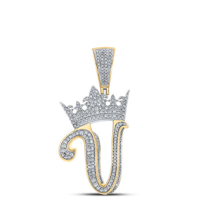 3D Crown A-Z Letter Initial Diamond Pendant 10K Yellow Gold