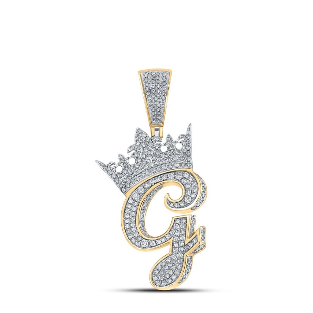 3D Crown A-Z Letter Initial Diamond Pendant 10K Yellow Gold