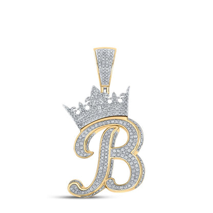 3D Crown A-Z Letter Initial Diamond Pendant 10K Yellow Gold