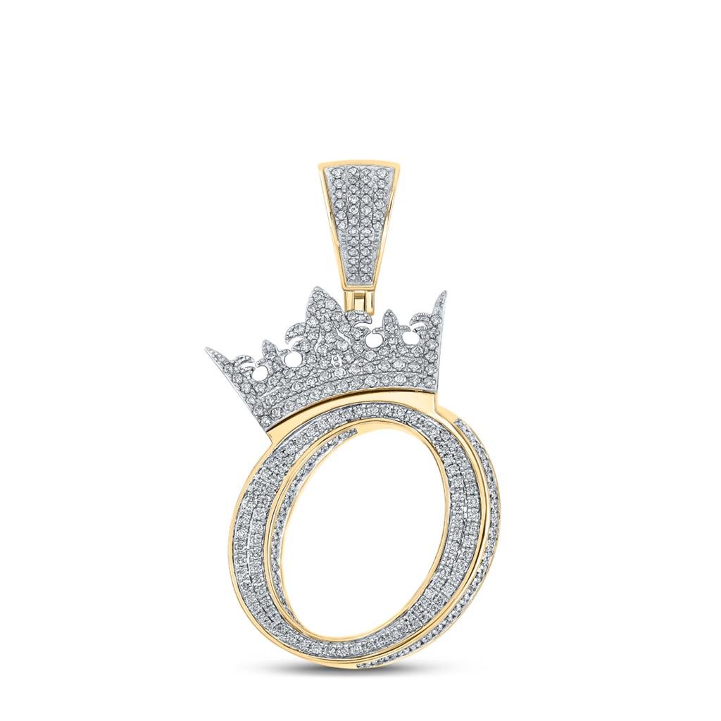 3D Crown A-Z Letter Initial Diamond Pendant 10K Yellow Gold