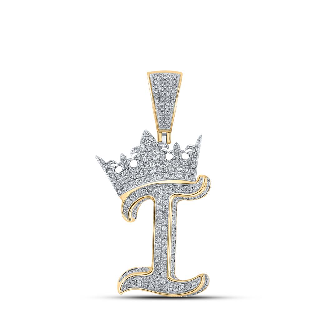 3D Crown A-Z Letter Initial Diamond Pendant 10K Yellow Gold