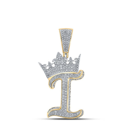 3D Crown A-Z Letter Initial Diamond Pendant 10K Yellow Gold