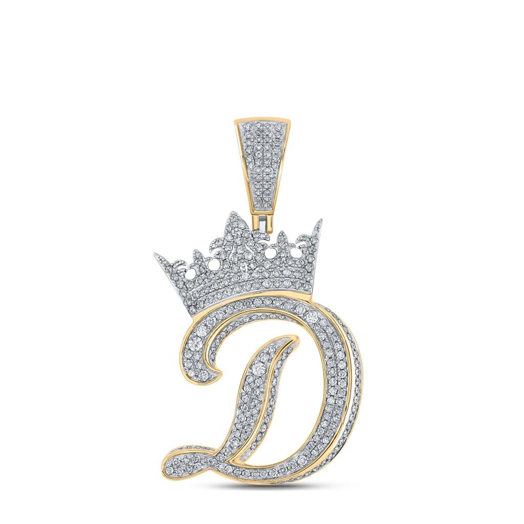 3D Crown A-Z Letter Initial Diamond Pendant 10K Yellow Gold
