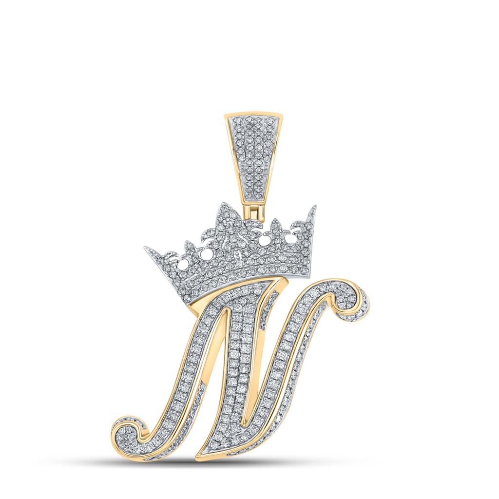 3D Crown A-Z Letter Initial Diamond Pendant 10K Yellow Gold