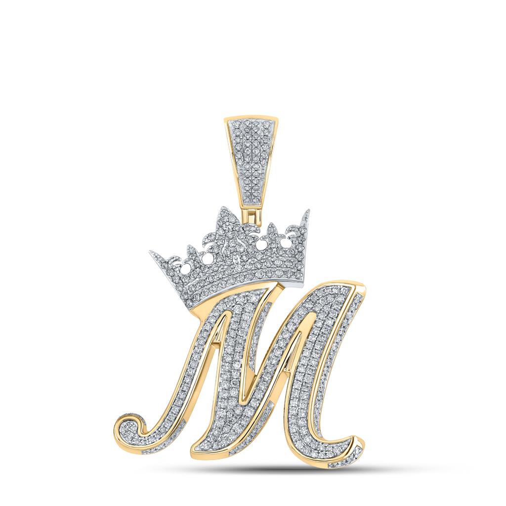 3D Crown A-Z Letter Initial Diamond Pendant 10K Yellow Gold