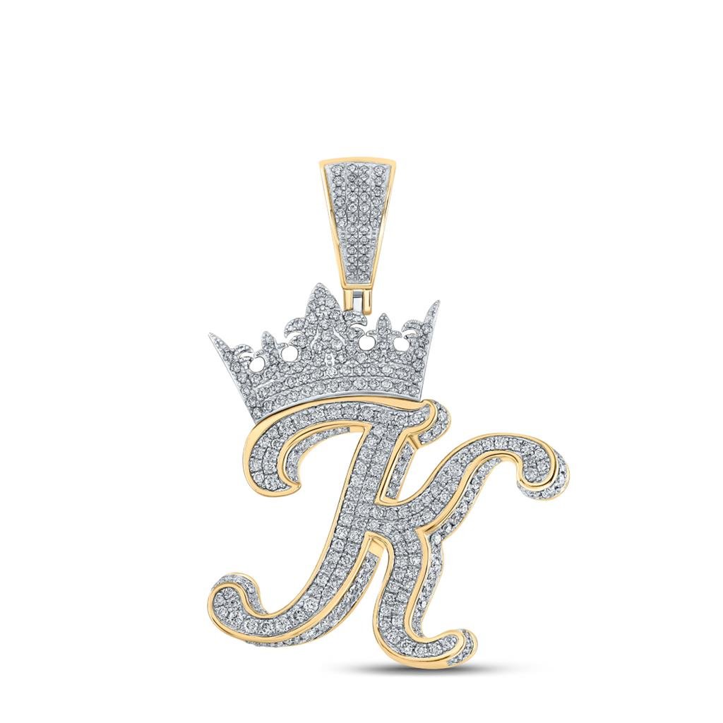 3D Crown A-Z Letter Initial Diamond Pendant 10K Yellow Gold