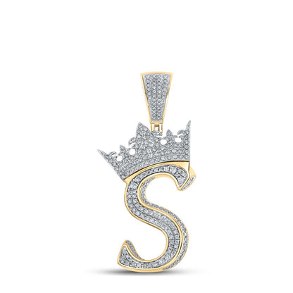3D Crown A-Z Letter Initial Diamond Pendant 10K Yellow Gold