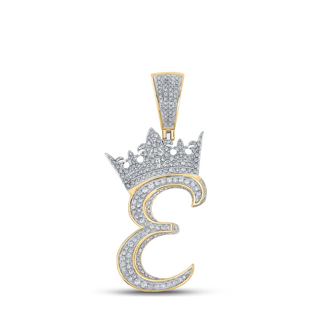 3D Crown A-Z Letter Initial Diamond Pendant 10K Yellow Gold