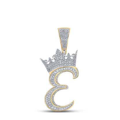 3D Crown A-Z Letter Initial Diamond Pendant 10K Yellow Gold