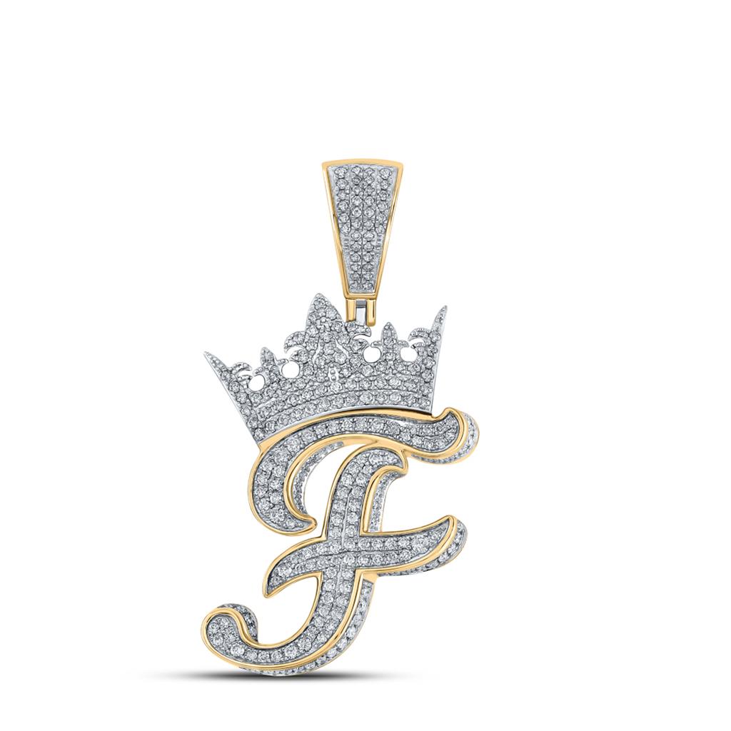 3D Crown A-Z Letter Initial Diamond Pendant 10K Yellow Gold