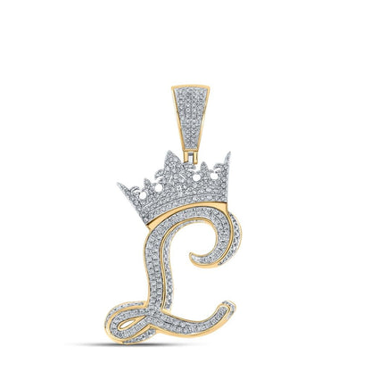 3D Crown A-Z Letter Initial Diamond Pendant 10K Yellow Gold