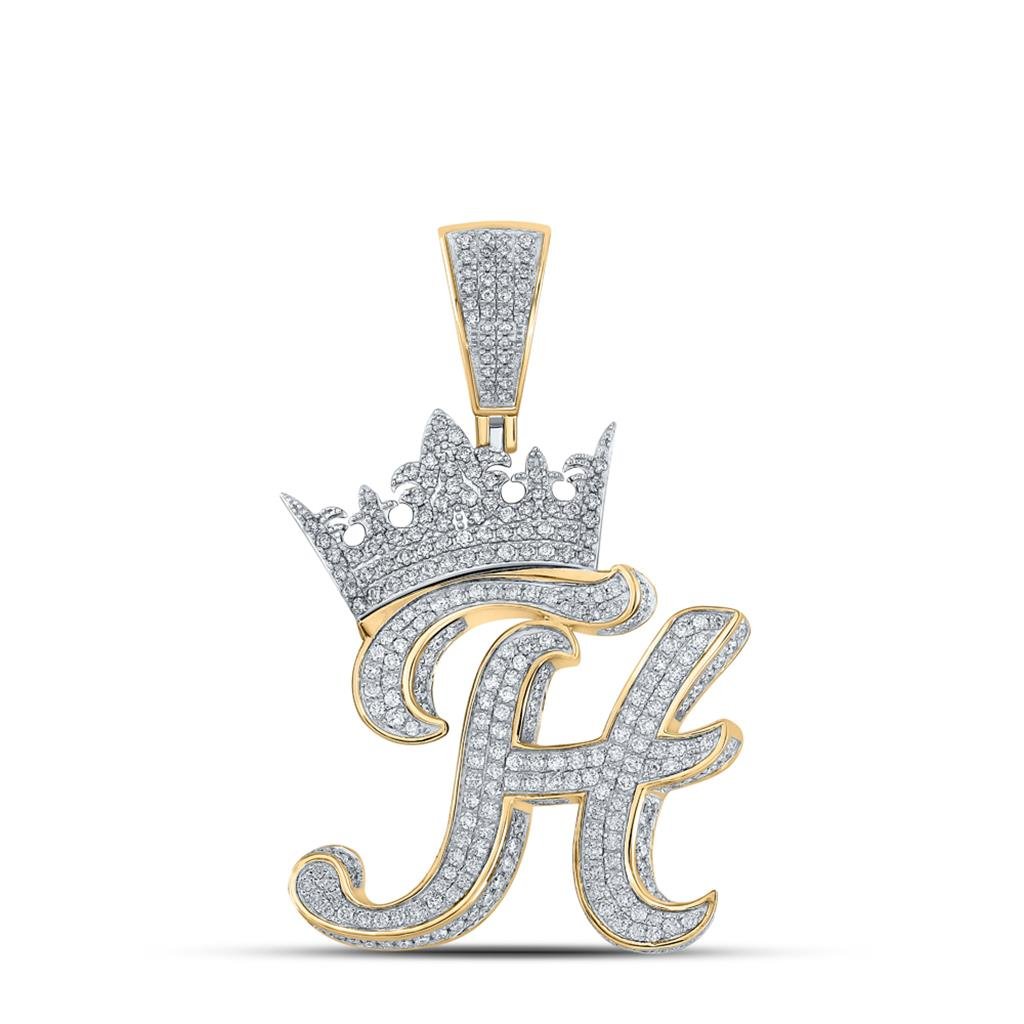 3D Crown A-Z Letter Initial Diamond Pendant 10K Yellow Gold