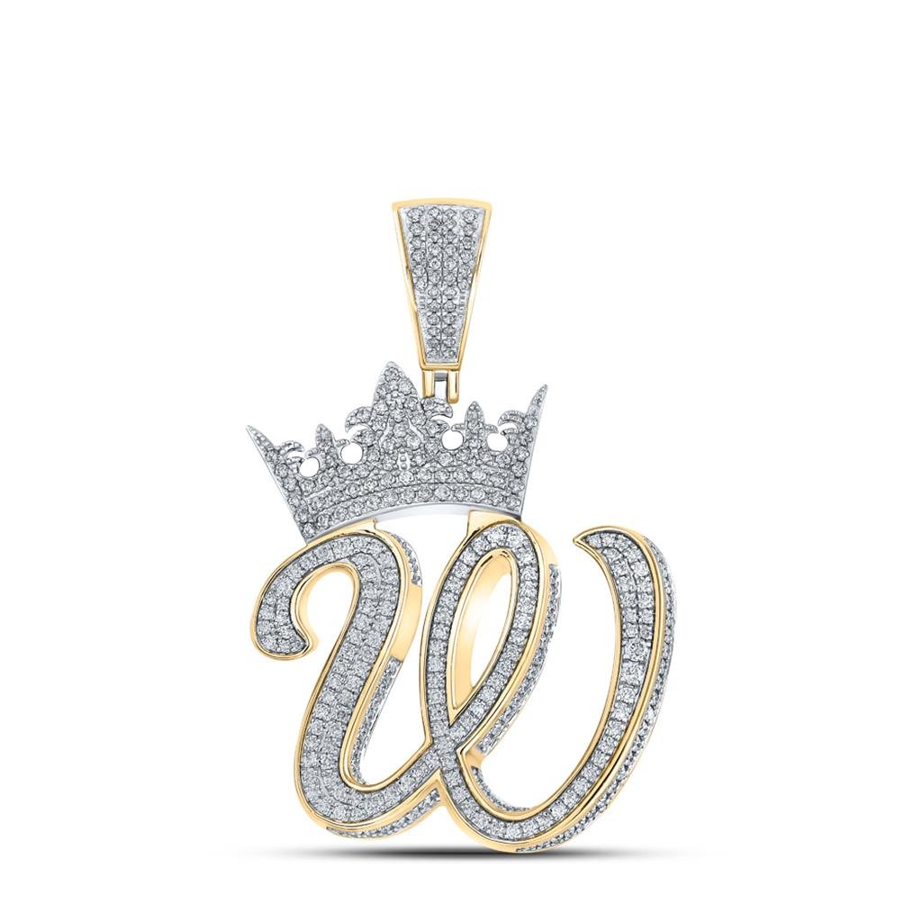 3D Crown A-Z Letter Initial Diamond Pendant 10K Yellow Gold