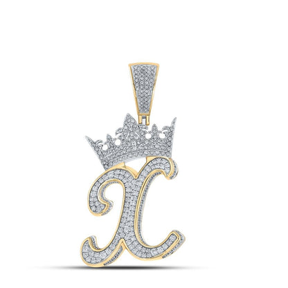 3D Crown A-Z Letter Initial Diamond Pendant 10K Yellow Gold
