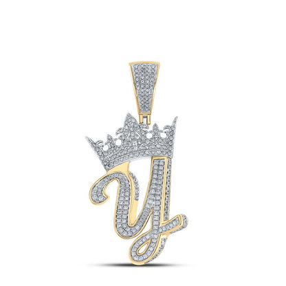 3D Crown A-Z Letter Initial Diamond Pendant 10K Yellow Gold