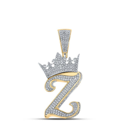 3D Crown A-Z Letter Initial Diamond Pendant 10K Yellow Gold