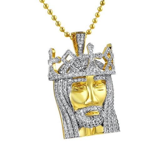 3D Crown Mini Detailed Jesus Gold Pendant
