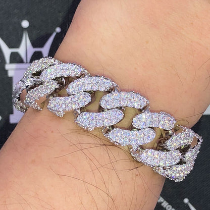 3D Cuban Moissanite Bracelet Iced Out 18MM .925 Sterling Silver