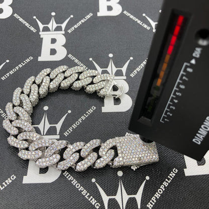 3D Cuban Moissanite Bracelet Iced Out 18MM .925 Sterling Silver