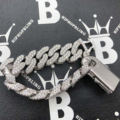 3D Cuban Moissanite Bracelet Iced Out 18MM .925 Sterling Silver