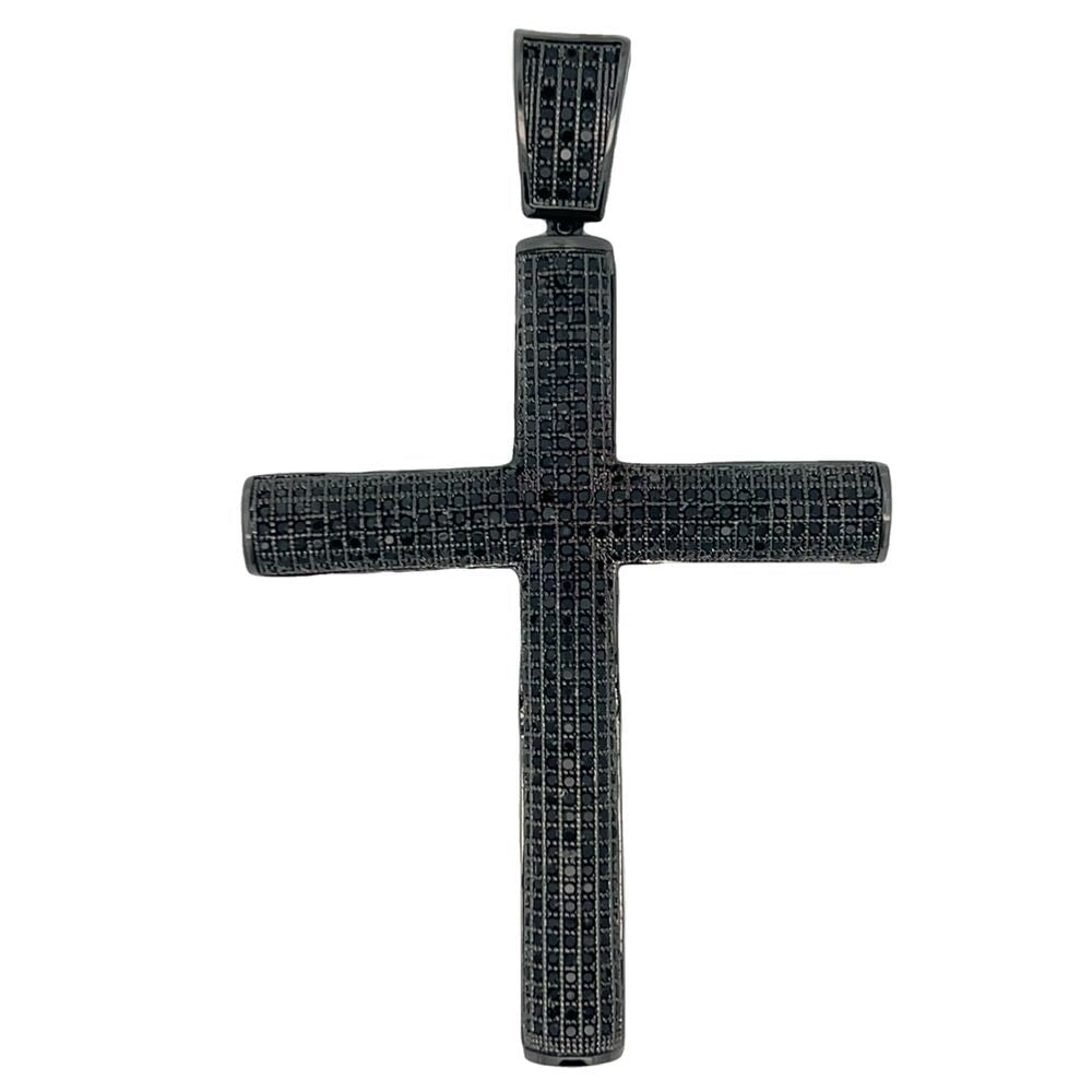 3D Cylinder Cross All Black CZ Iced Out Pendant